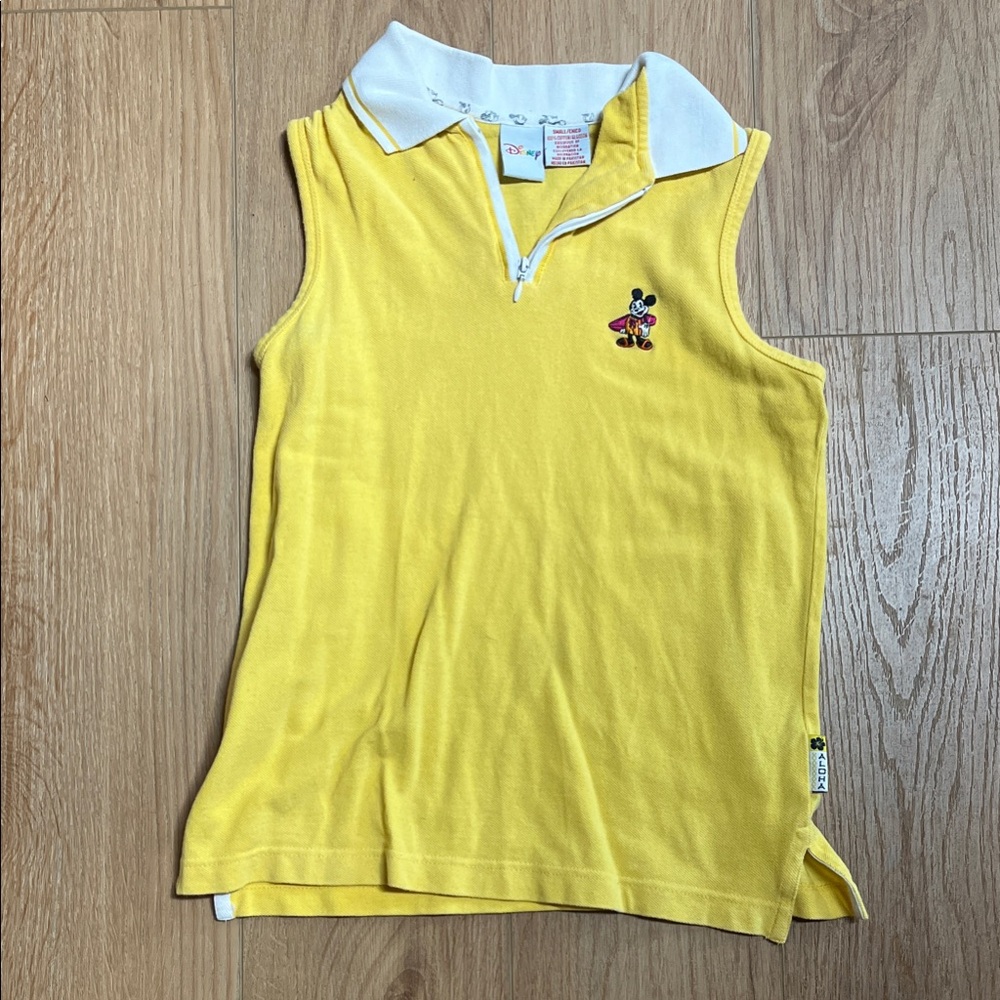 Vintage Disney Yellow Sleeveless Polo with Embroidered Character
